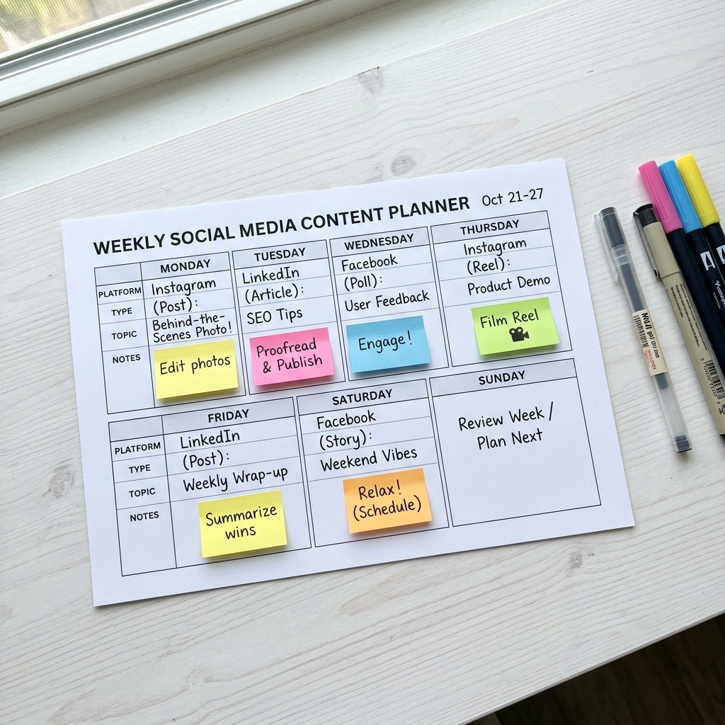 Weekly social media content calendar for local businesses